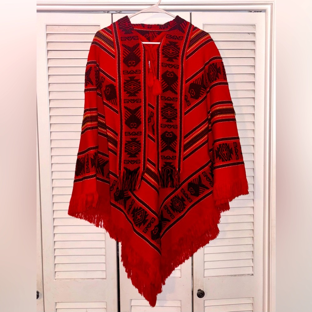 Women’s red poncho